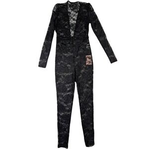NEW Catsuit Black Lace Full Length Womens XS Whimsigoth Dark‎ Coquette Goth Glam